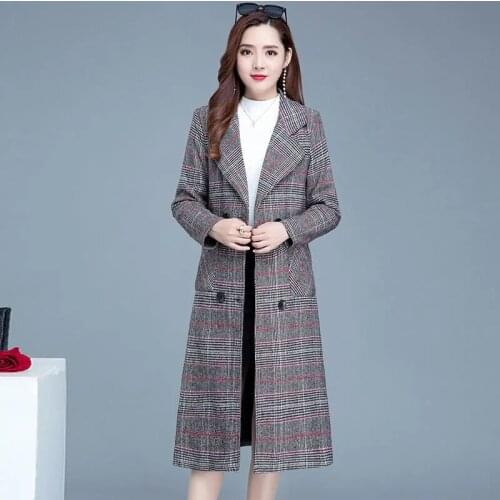 Houndstooth Woolen Coat Womens Long Section Over The Knee 2021 Autumn Winter New Thick Plaid Was Thin Woolen Coat Tide Commuter