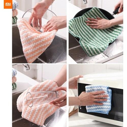 1/6pcs Xiaomi Kitchen dishcloth Thickened waved dish cloth rag absorbent non stick oil household dry wet dual purpose towel