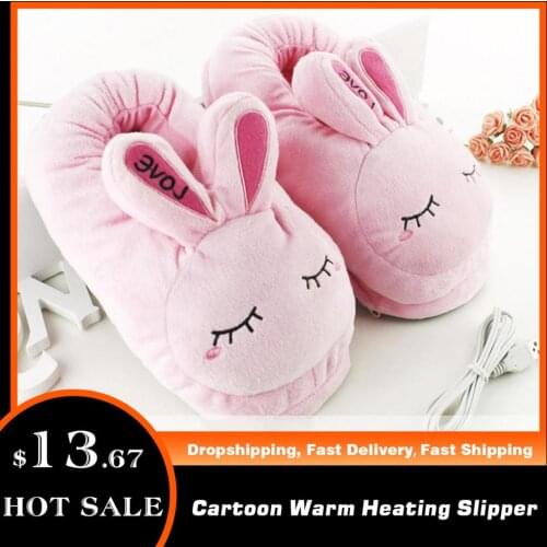 1 Pair Heating Slipper Cartoon Warm Plush Cotton Shoesusb Charging Removable Washable Electric Foot Warmer