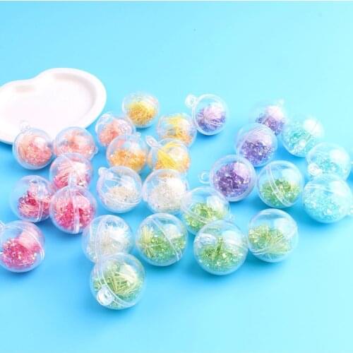 10pcs/pack Dried Flower Crystal Inside Clear Ball Charms Pendant Plastic Ball Charms for Jewelry Making 25mm