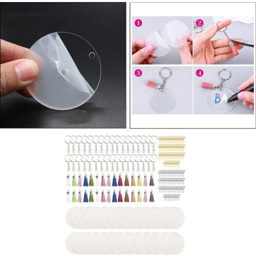 200pc/set Acrylic Clear Circle Blanks Keychain Tassels Set Acrylic Circle Keyring Tassels Pendants For Jewelry DIY Keychains
