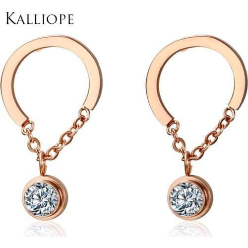 2019 personalized jewelry 23MM stainless steel clear crystal earrings Rose Gold-color romantic female bijoux