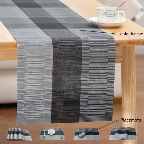 30 x 180cm Grey Table Runner for Dining Table Mat Wedding Party Christmas Cake PVC Soft Tablecloth Decoration Placemats Black