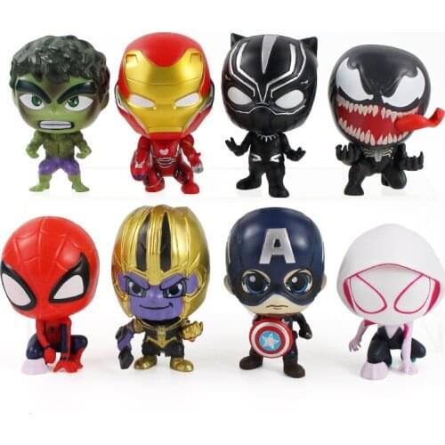 8cm 8pcs/Lot Avengers Figures Q Posket Thanos Hulk Thor Iron Man Captain America Spiderman Venom Gwen PVC Model Toys Doll