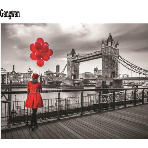 Diy Embroidery city red woman 5D Diamond Painting London Cross Stitch Mosaic Full Square Rhinestones black white scenery decor