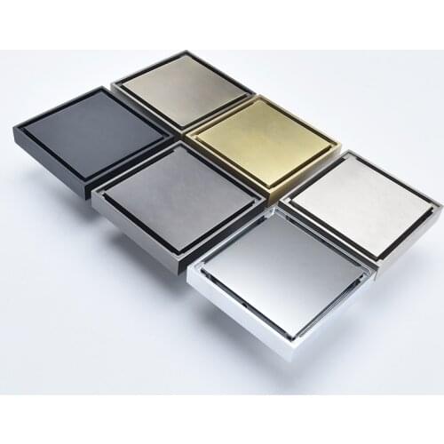 Black Chrome Brass Bathroom 10 x 10 cm Shower Square Invisible Bathroom Floor Drain Cover Drain Waste Floor Drain