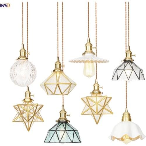 IWHD Colorful Glass LED Pendant Lights Nordic Copper Pendant Lamp E27 Adjustable Hanging Lights Vintage Hanglamp Retro Droplight
