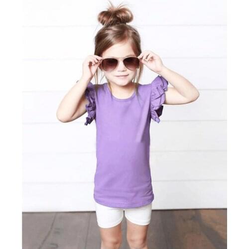 0-6 Years Childrens Clothing Baby Girl Summer Petal Sleeve Solid Color T-shirt Newborn Girl Casual Clothing T-shirt