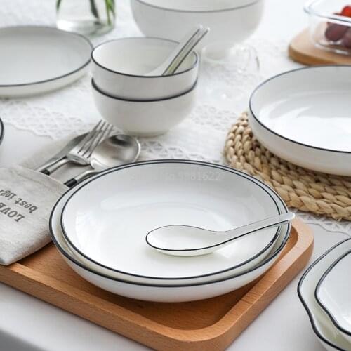 European Nordic Household Set Ceramic Tableware Simple Black Side Black Line Tableware Dishes Plate
