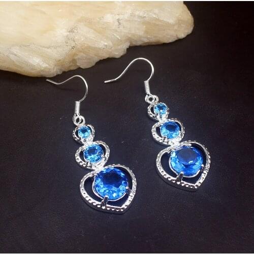 Gemstonefactory Big Promotion Single Unique 925 Silver Ocean Blue Topaz Women Ladies Gift Dangle Drop Earrings 20213708