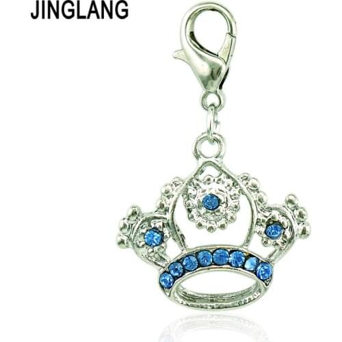 JINGLANG Wholesale Lobster Clasp Charms Rhinestone Crown Pendants DIY Charms For Jewelry Making Accessories Free Shipping