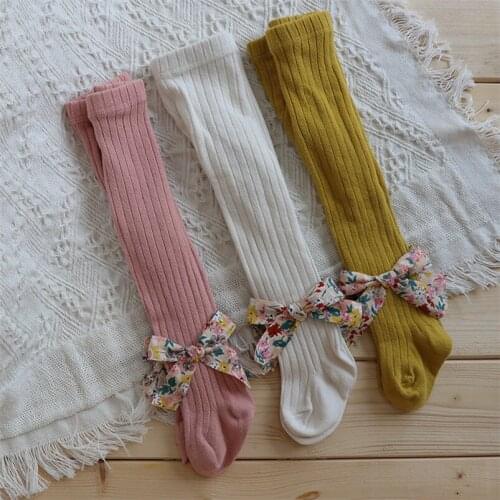 Girls Tights Princess Bowknet Baby Girls One-Piece Pantyhose Baby Spring Fall Breathable Cotton Trousers Ribbed Kids Stocking