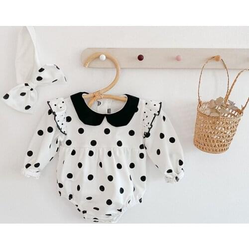Spring Autumn New Fashion Infant Outfits One-piece Cotton Ruffle Newborn Baby Clothes Girl Polka Dot Long Sleeve Toddler Rompers