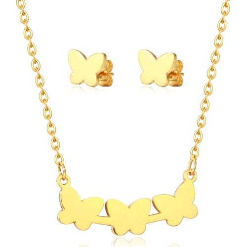 Cardy Koala Jewelry Sets Gift for Women Cute Butterfly Pendant Necklace Earrings Set Stainless Steel Animal Sets