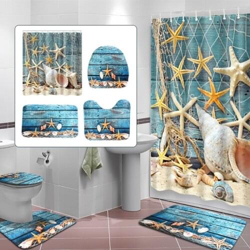 Summer Beach Blue Conch Starfish Print Bathroom Rug Waterproof Non-slip Absorbent Memory Foam Washable Carpet Bathroom Floor Mat