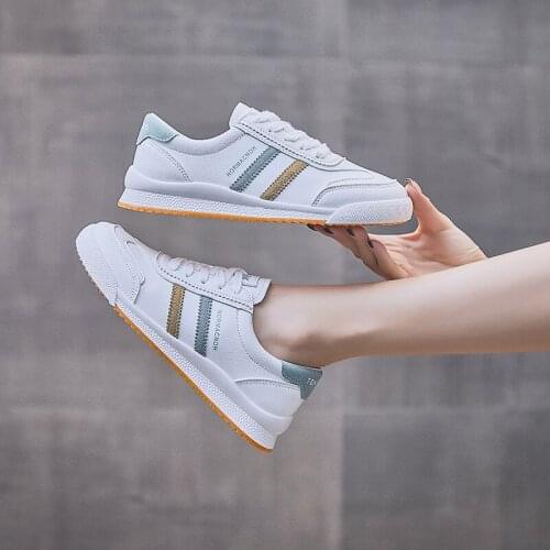 New Fashion Women Vulcanized Sneakers PU Leather Lightweight Running Shoes Spring White Lace-up Casual Shoes Zapatillas Mujer