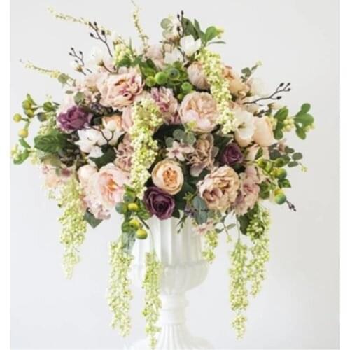 Hotsale 50cm diameter artificial silk champagne roses with peony flowers table center piece wedding flower docoration 2pcs/lot