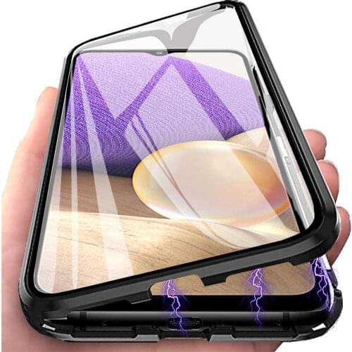 Case for Samsung Galaxy A32 Cover Magnetic Adsorption 2 in 1 Metal Bumper Double-sided Glass 360 Degrees Protective Cover