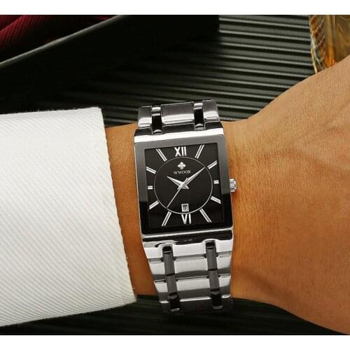 WWOOR 2021 Square Mens Watches Top Brand Luxury Waterproof Stainless Steel Quartz Clock Business Casual Military Men Wrist Watch