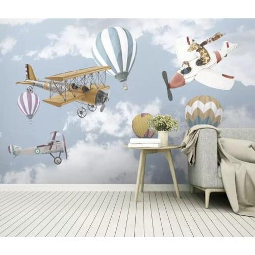 Bacal Custom Photo Mural Wallpaper For Kids Room Airplane Balloon Picture Wall Decor Painting Boys Room Bedroom Wall Paper 3D