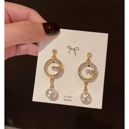 2021 New G Letter Tassel Earrings for Women Fashion Exquisite Gold Crystal Long Pendant Earrings Bridal Wedding Jewelry