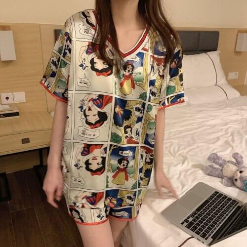 Princess Disney Clothing Summer Pajama Sets Mickey Minnie Robes Kawaii Clothes Casual Nightgowns Cartoon Robe Sleepwear Silk Paj