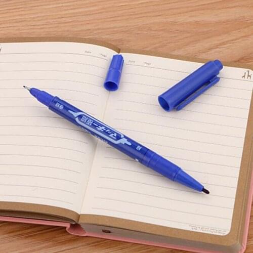 Permanent Marker Pens Doubled Headed Hook Line Fine Thick Pen Black/Blue/Red Colour Ink Waterproof Office Supplies Stationery
