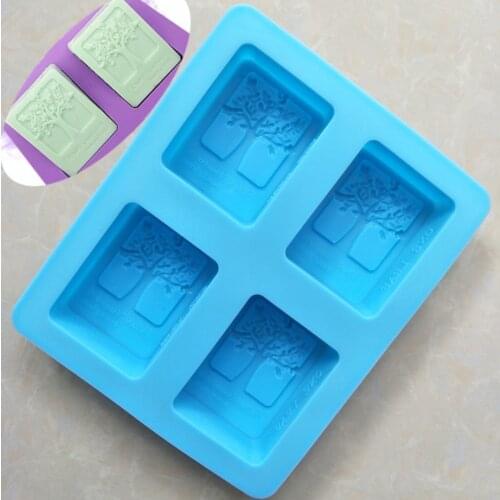 4 Cavities Rectangle Life Tree Silicone Soap Mold DIY Craft Art Cake Mold Handmade Silicone Molds for Soap Candle Mold