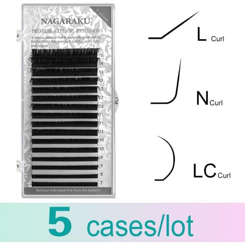 NAGARAKU 5 cases LC / N curl False Eyelash Extensions Faux Mink Matt Black 8-15mm Mixed Soft Natural L+ Makeup Lashes