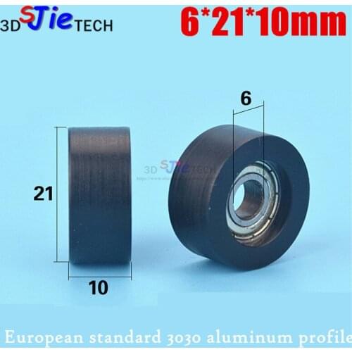 1pcs 6*21*10mm F type wheel rubber bearing pulley, roller, nylon POM pulley for 3D printer door and window accessories/EU 3030