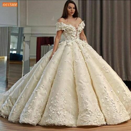 Luxury Ivory Wedding Gowns Sexy Off Shoulder Lace Up Appliqued Ball Gown Bridal Dresses 2020 White Custom Made Vestido De Noiva