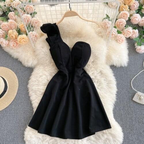 Sexy Backless Party Mini Dress Womens Summer One-shoulder Cascading Ruffle A-line Tunic Club Ball Gown Short Dresses Female