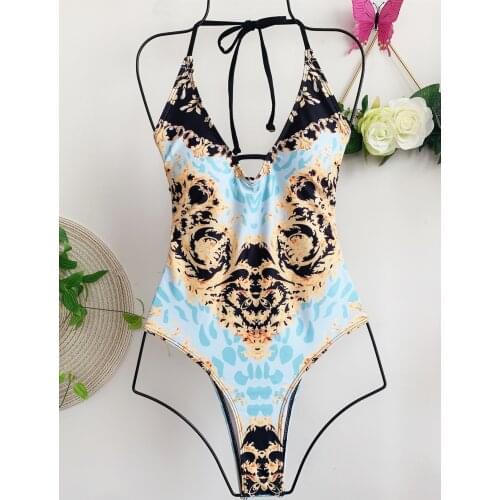 Sexy Swimwear Women Animal Print Push Up Bra High Waist One Piece Swimsuit Monokini Female Backless Lace Up Bandage Bodysuit