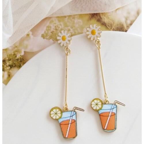 New Fashion Flower Soda Lemon Juice Drop Earrings for Women Unique Tassels Earrings Party Funny Jewelry gift for girl