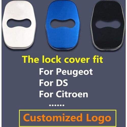 Customized Logo 4pcs Silver Black Blue Stainless Car Door Lock Protect Cover Antirust Decoration Cap For Ds Citroen Peugeot