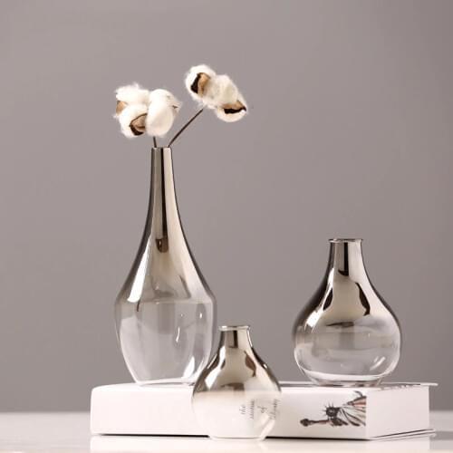O.Roselif Brand Nordic Flower Glass Vase Creative Silver Gradient Dried Insert Desktop Terrarium Jewelry Decoration Plant Holder