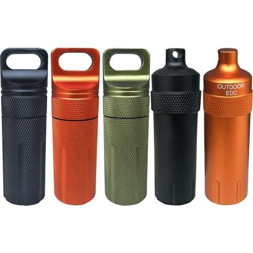 Outdoor Travel Camping Pill Box Full Metal Keychain Waterproof Stainless Steel Pill Organizer Survival Emergency Tool