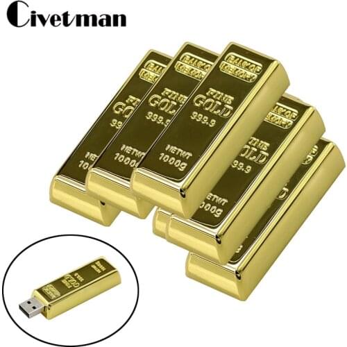 USB Flash Drive 128GB Latest Metal Bullion Gold Bar USB 2.0 Flash Drive 256GB Cle USB Memory Stick 8GB 16GB 32GB 64GB Pendrive
