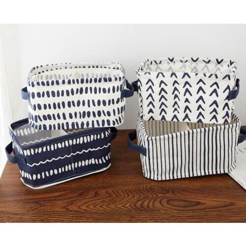 Blue Series 2 waterproof cotton linen underwear socks storage box sundry basket home life storage