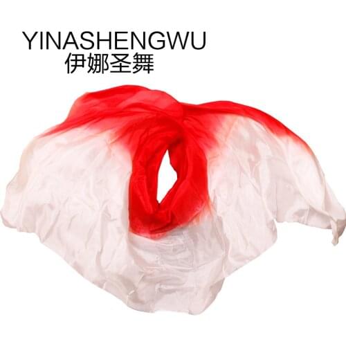 New Pure Silk Belly Dance Veils Belly Dance Scarf Silk Veils Practice Stage Performance white+red