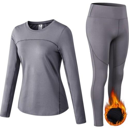 Thermal Sports Suits Women Workout Yoga Set Fitness Clothing High Waist Running Pants Gym Leggings Long Sleeve Crop Top Shirts