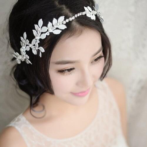 Fashion Hair Jewelry for Women Girls White Pearl Leaf Headband Hair Stick Bride Tiaras Headpiece Wedding Hair Accessories SL