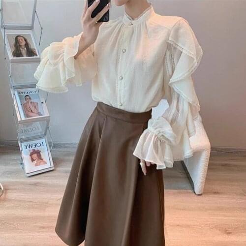 Autumn Vintage Elegant Two Piece Set Women Designer Casual Korean Fashion Set 2021 France Long Sleeve Blouses Retro Midi Skirt