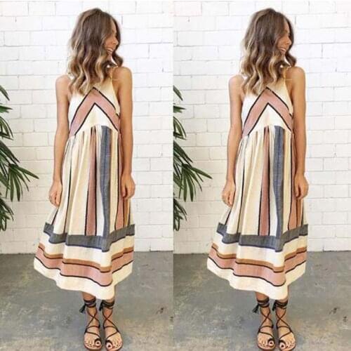 2XL Plus Size O Neck Stripe Women Lady Summer Dress Beach Clothing Sleeveless Casual Party Dress New Cotton Sundress