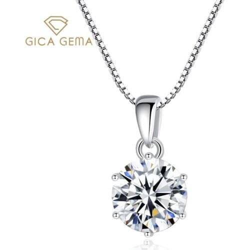 GICA 1 Carat Real Moissanite Pendant Necklace For Women Top Quality 100% 925 Sterling Silver Wedding Party Bridal Fine Jewelry
