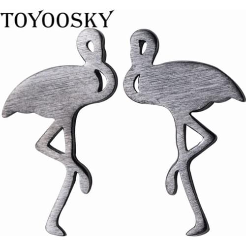 TOYOOSKY 1 Pair Real 925 Sterling Silver Black Enamel Flamingo Bird Stud Earrings Animal Fashion Contracted Jewelry Wholesale