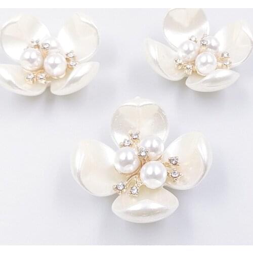10 PCS 36*41mm Imitation Pearl With Rhinestone Flower Decorations Handmade DIY Jewelry Making Hair Accessories