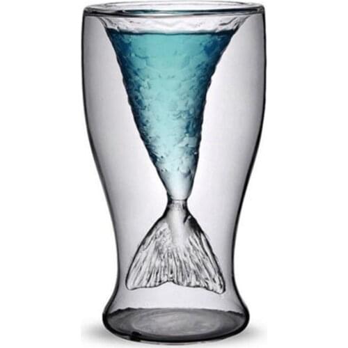 100ml Creative Glass Cup Mermaid Tail Shape Beer Whiskey Cocktail Mug Cup Heat-Resistant Double Wall Transparent Glass Drinkware