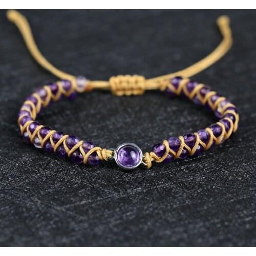 2021 High quality Amethyst round shape charm String Braided friendship Beads Bracelet & Bangle couples Jewelry drop shipping