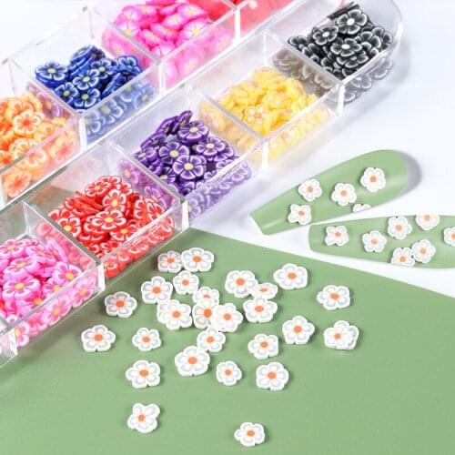3D Resin White Flowers Nails Flakes For Nail Art Decorations Polymer Clay Soft Colourful Slices Spring Summer Manicure RK140161
